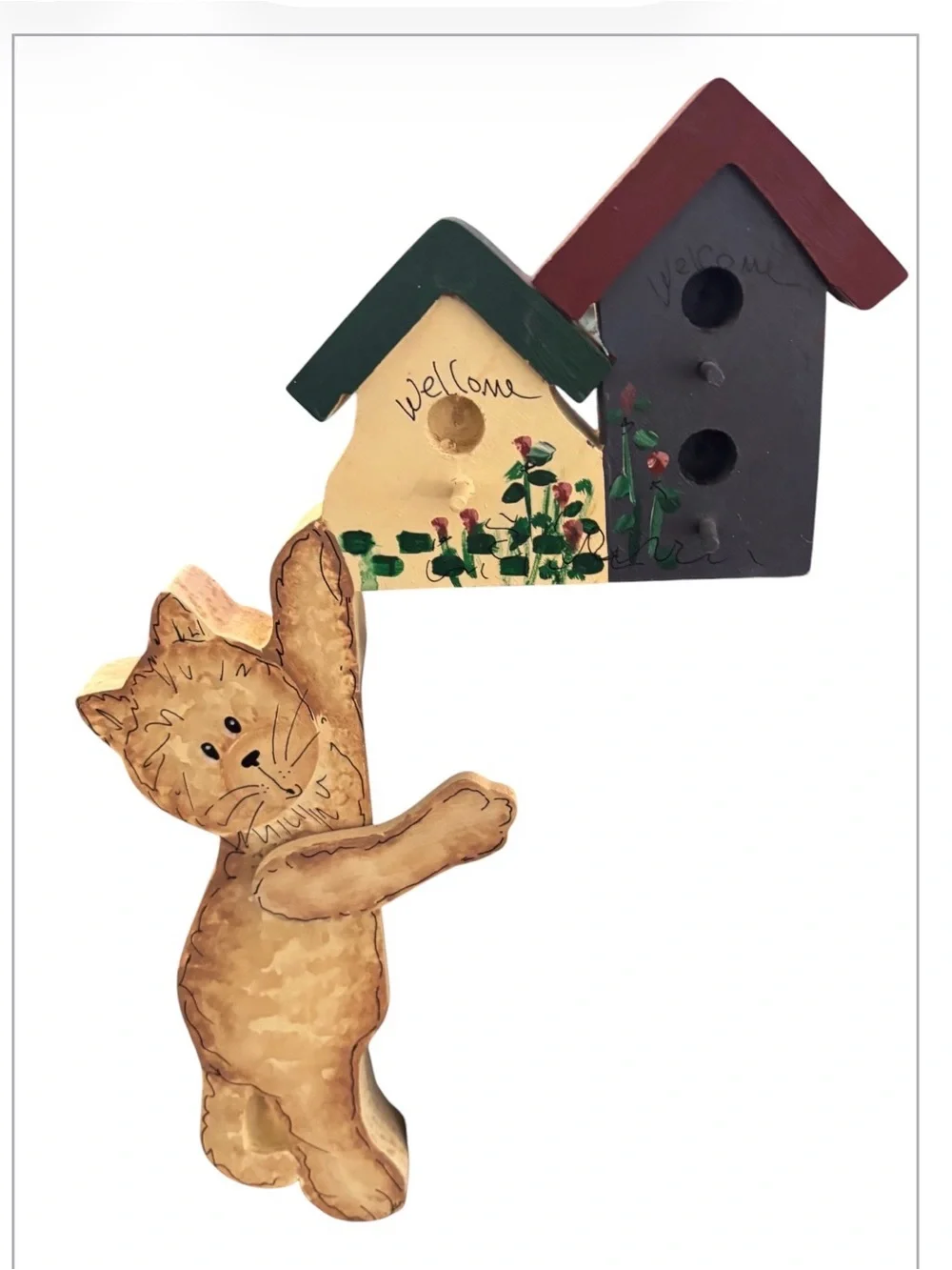 Wooden hand painted cat shelf sitter/ shelf edge decor